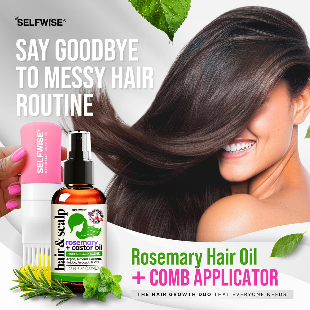 SelfWise rosemary oil bottle with applicator pour for targeted scalp nourishment.