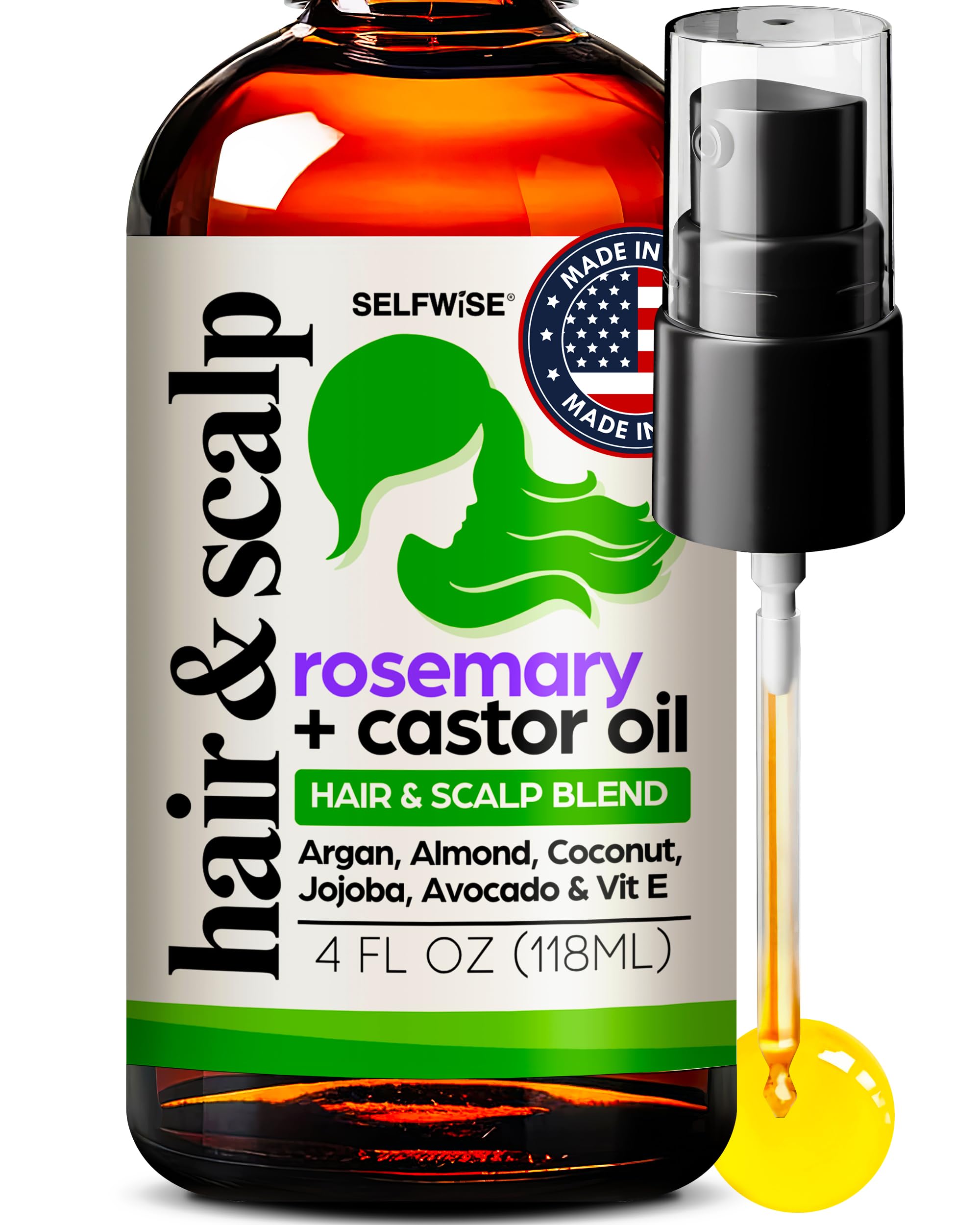 SELFWISE rosemary oil bottle pour nourishes scalp for healthier hair.