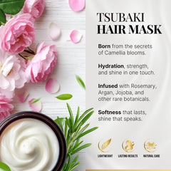 SELFWISE Tsubaki Hair Mask application scene emphasizes detangling and smooth results.