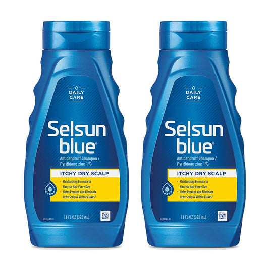 Selsun Blue extra-hydrating bottle pour for easy daily use on itchy scalp.