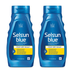 Selsun Blue extra-hydrating bottle pour for easy daily use on itchy scalp.