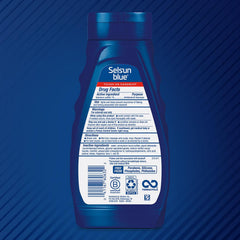 Selsun Blue label closeup highlighting 1% selenium sulfide