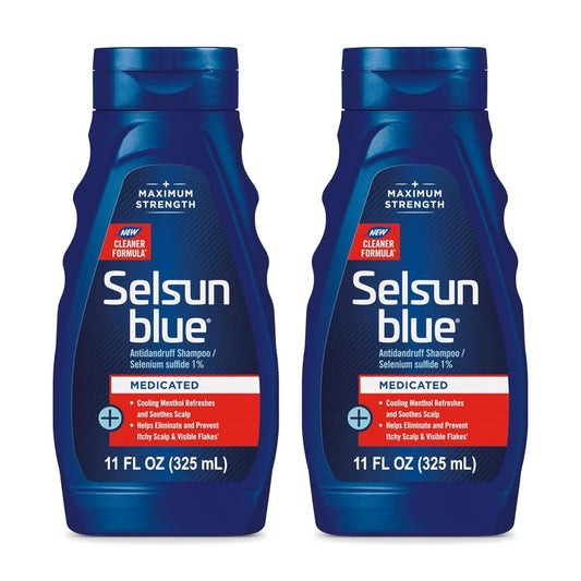 Selsun Blue medicated shampoo bottle front view for dandruff care