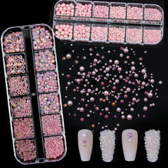 SEMATA close-up of pink AB rhinestones reflecting light for dimensional shine