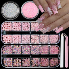 SEMATA front box and contents showing mixed pink pearls for easy kit use