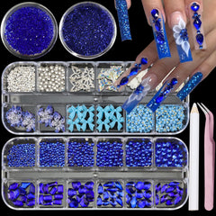 SEMATA front packaging showing mixed blue nail rhinestones benefits easy selection