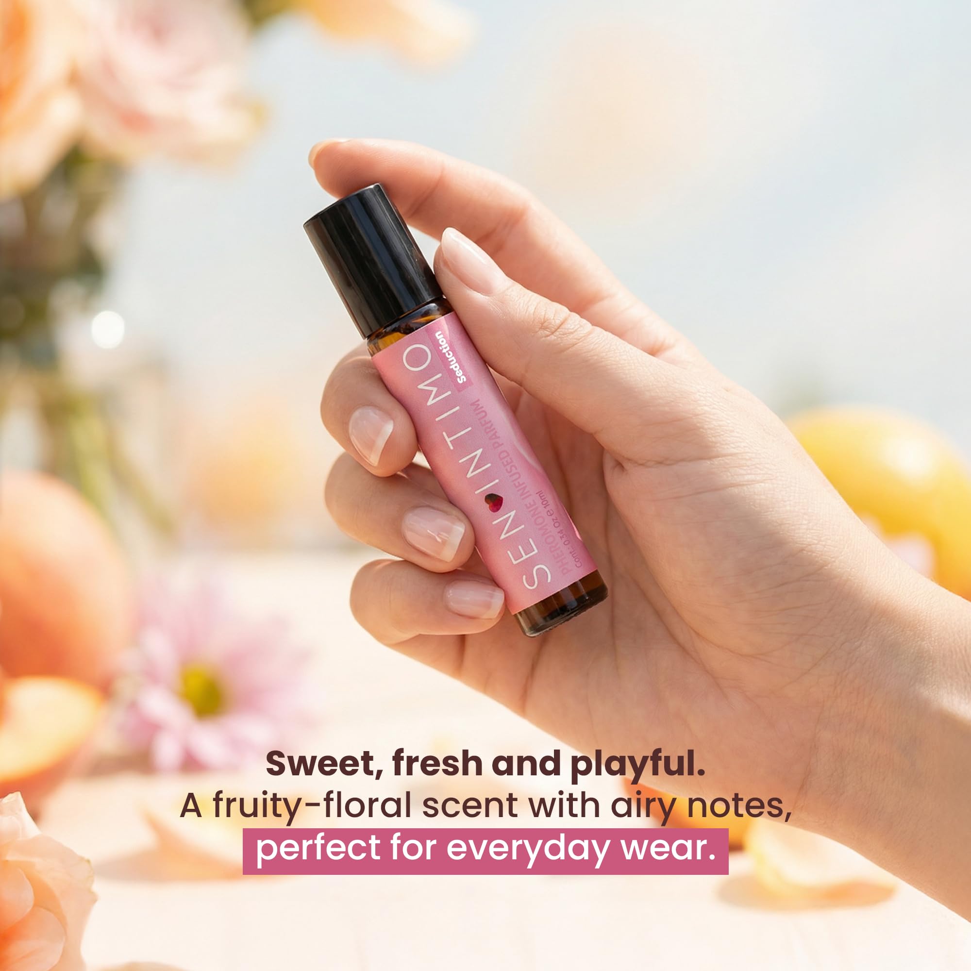 Sen Intimo Seduction 10ml bottle with sleek packaging for on-the-go scent.