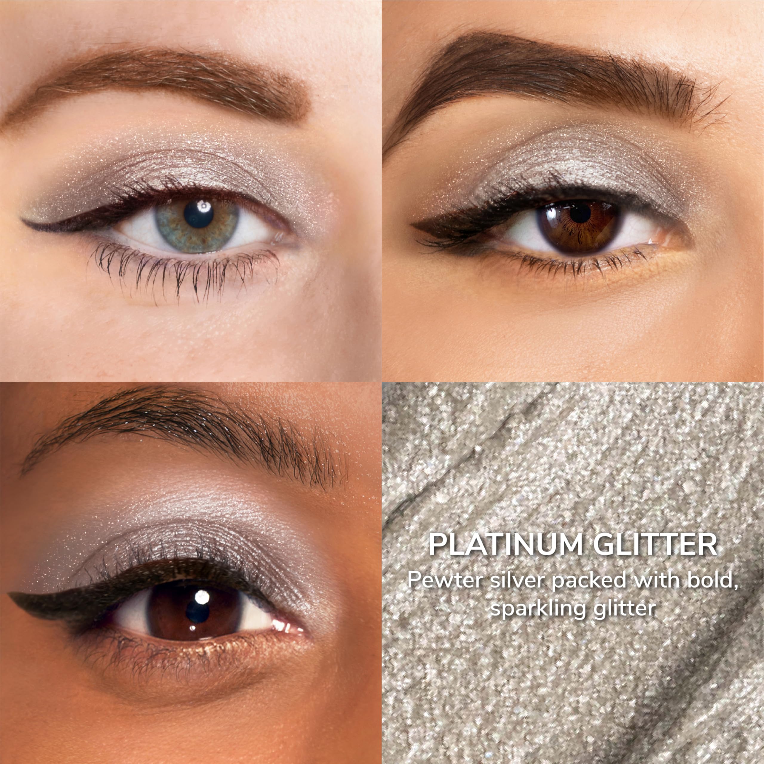 Hands applying SeneGence ShadowSense Platinum Glitter with brush for a bold look