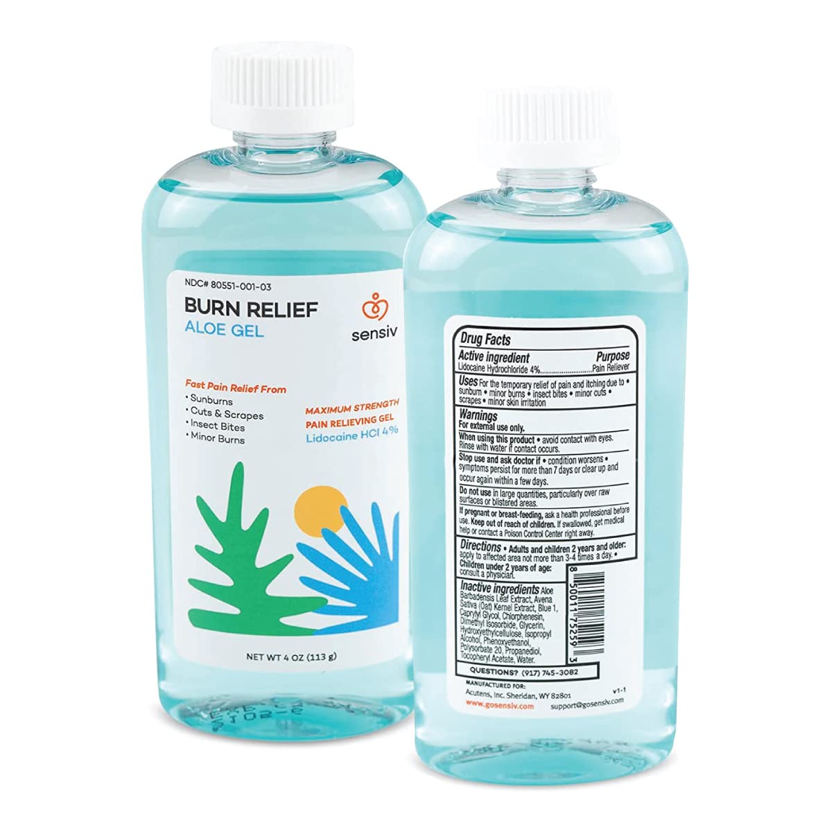 Sensiv Aloe Gel sunburn relief image shows a cooling, soothing application.