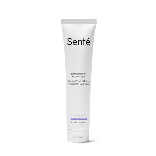 Sente Dermal Repair Body Cream bottle delivering deep hydration for dry skin.