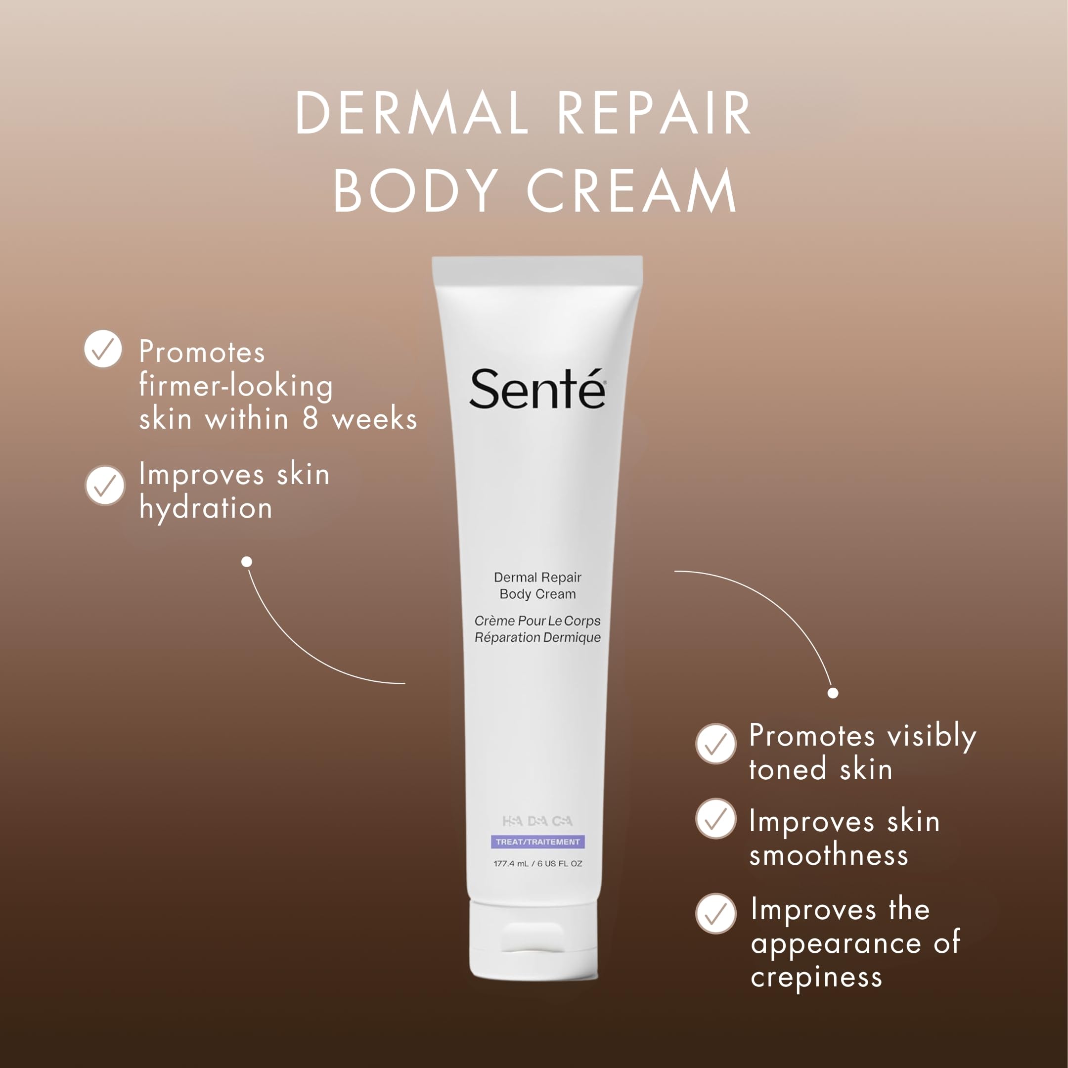 Sente Dermal Repair Body Cream pump shows easy application and quick absorption.