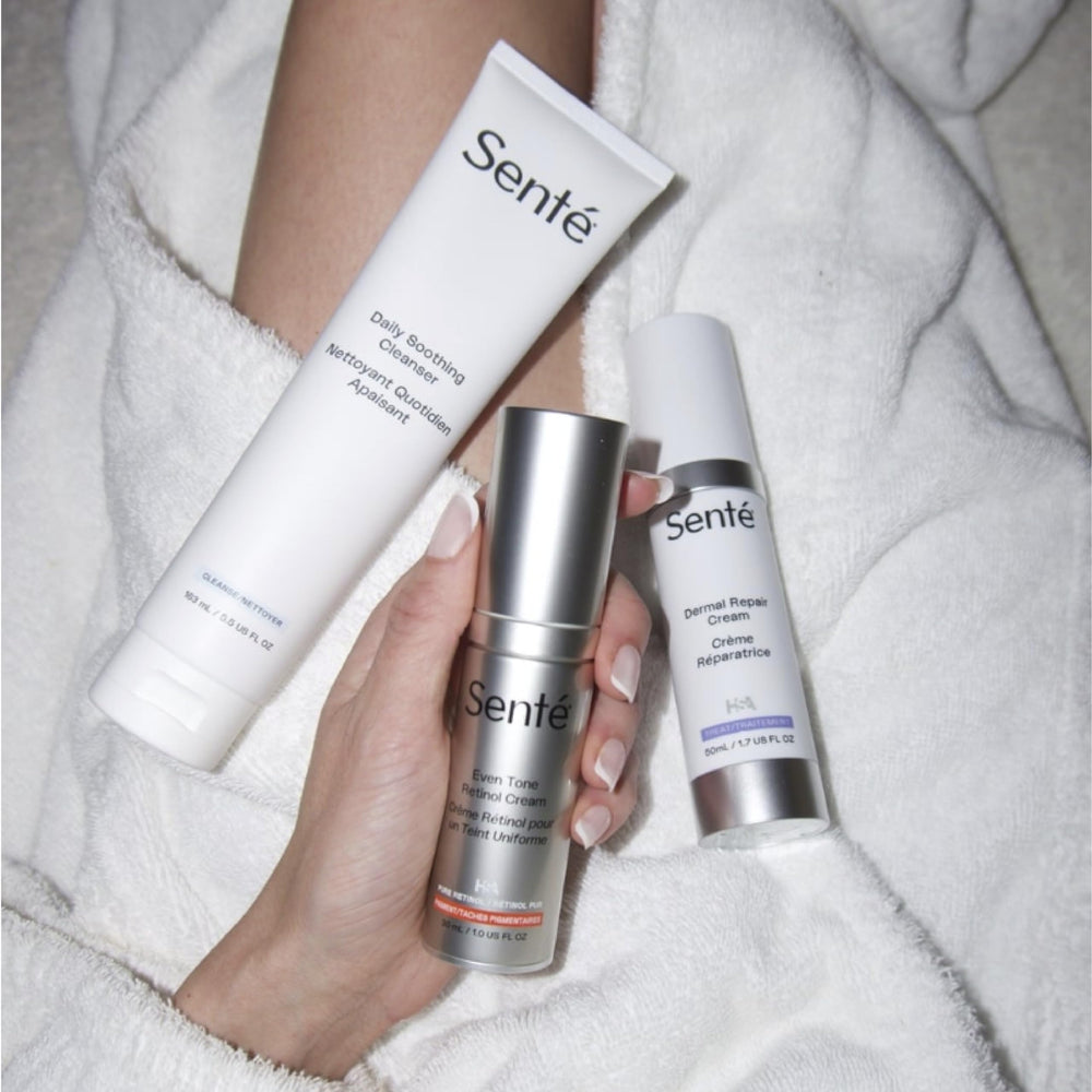 Sente Even Tone Cream on nightstand setup for night routine