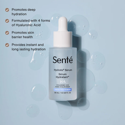 Sente Hydrate+ Serum top view highlighting sealed packaging for freshness.