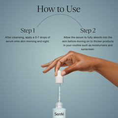 Sente Hydrate+ Serum texture close-up showing smooth, fast absorption.