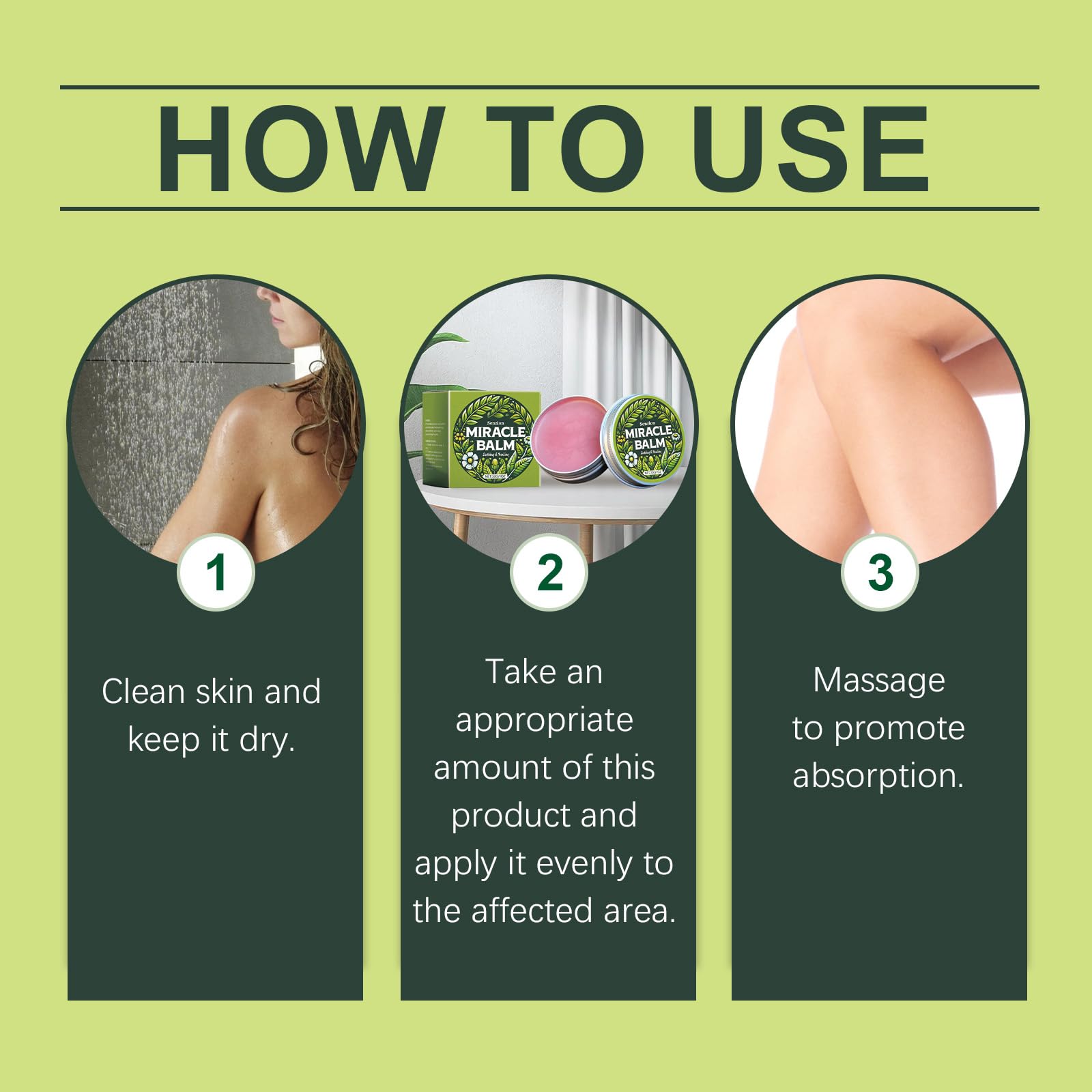 Senzion Miracle Balm packaging highlights natural ingredients for skin-friendly care.