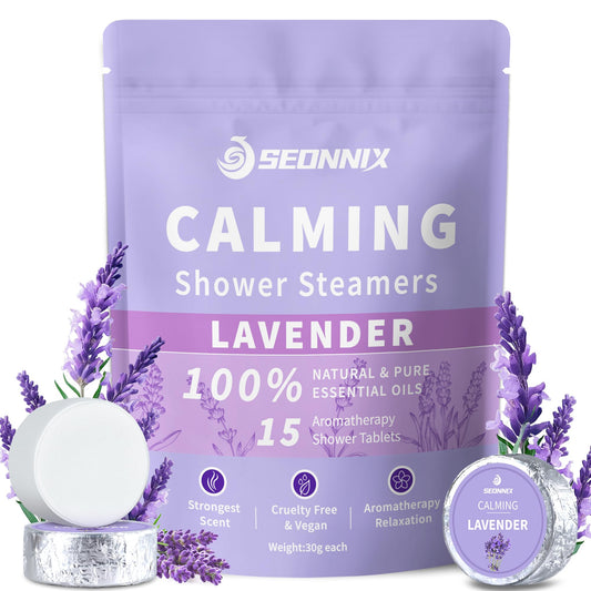 SEONNIX lavender shower steamer pack ready for daily self-care in a calm bathroom
