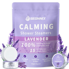 SEONNIX lavender shower steamer pack ready for daily self-care in a calm bathroom
