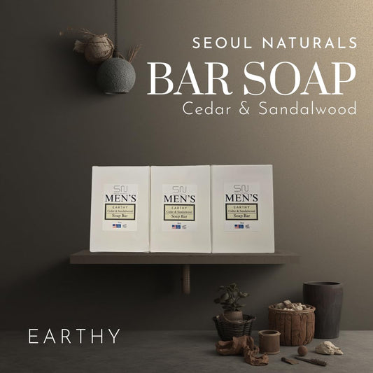 Seoul Naturals soap bar in hand shows earthy fragrance for daily use