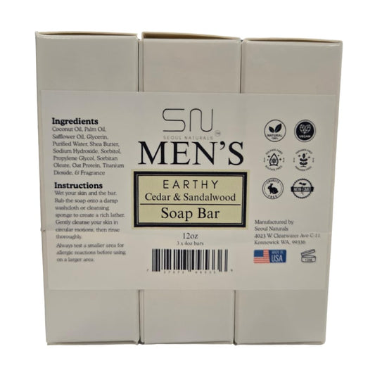 Seoul Naturals men's cedar-sandalwood soap close-up for a refreshing cleanse