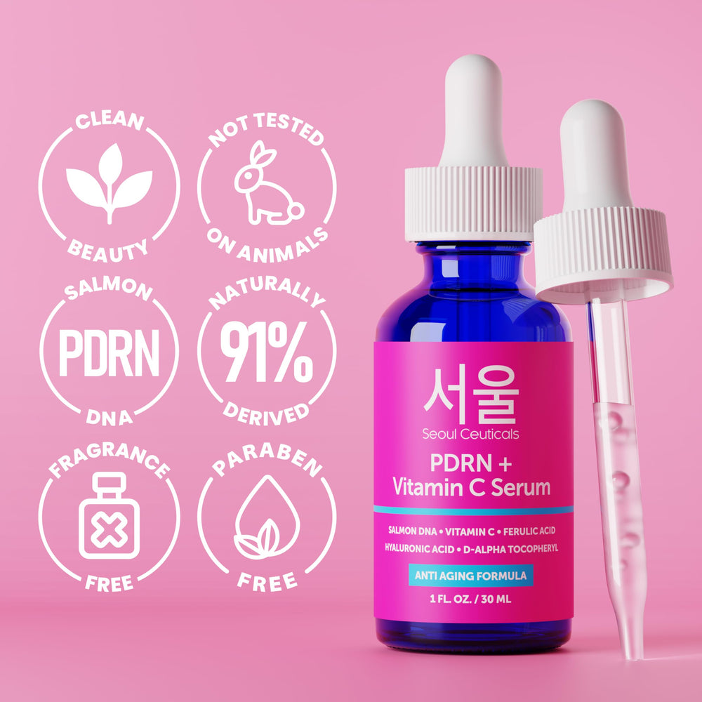 SeoulCeuticals PDRN Serum hyaluronic acid illustrated as skin hydration boost.