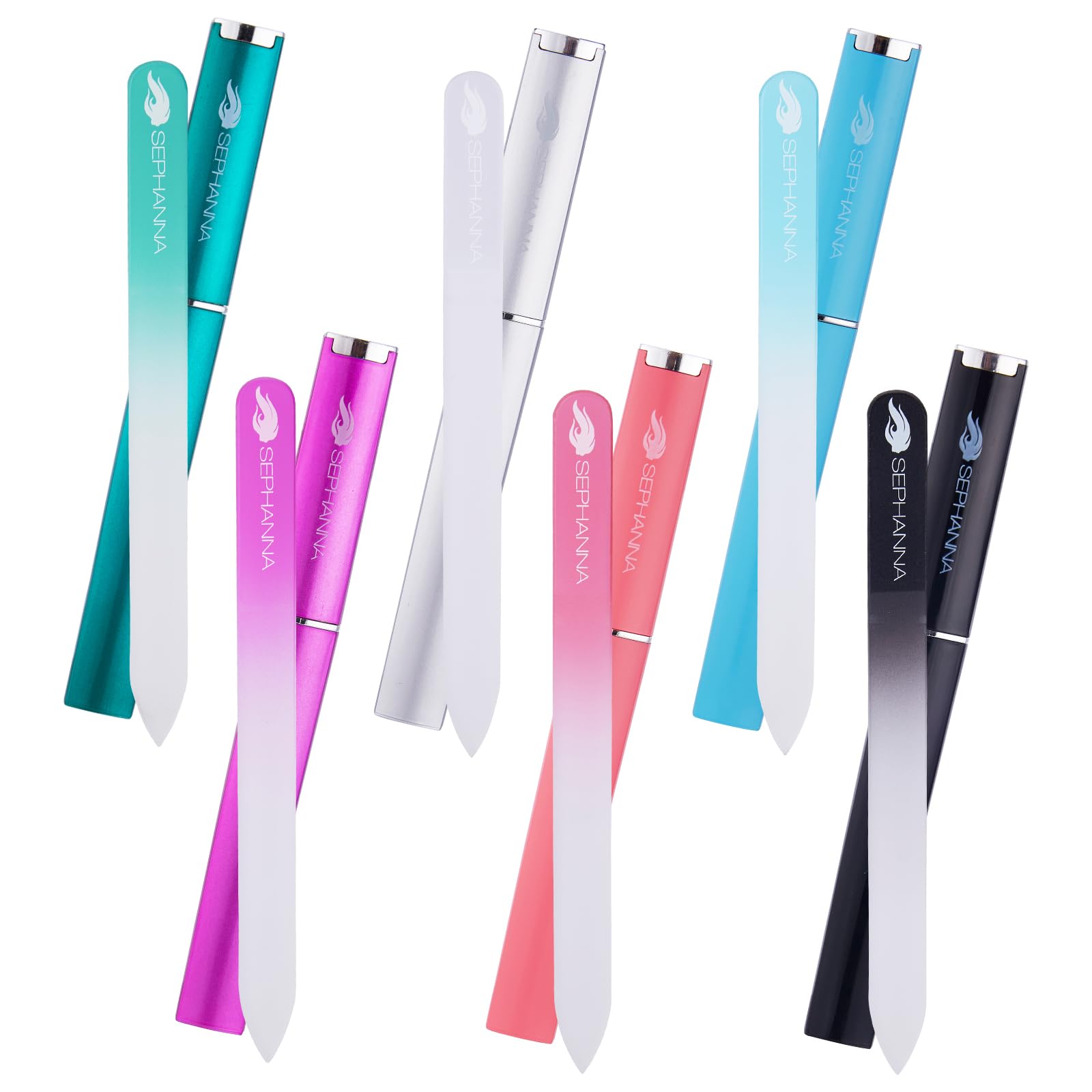 SEPHANNA Premium Glass Nail File with black case for portable filing on the go.