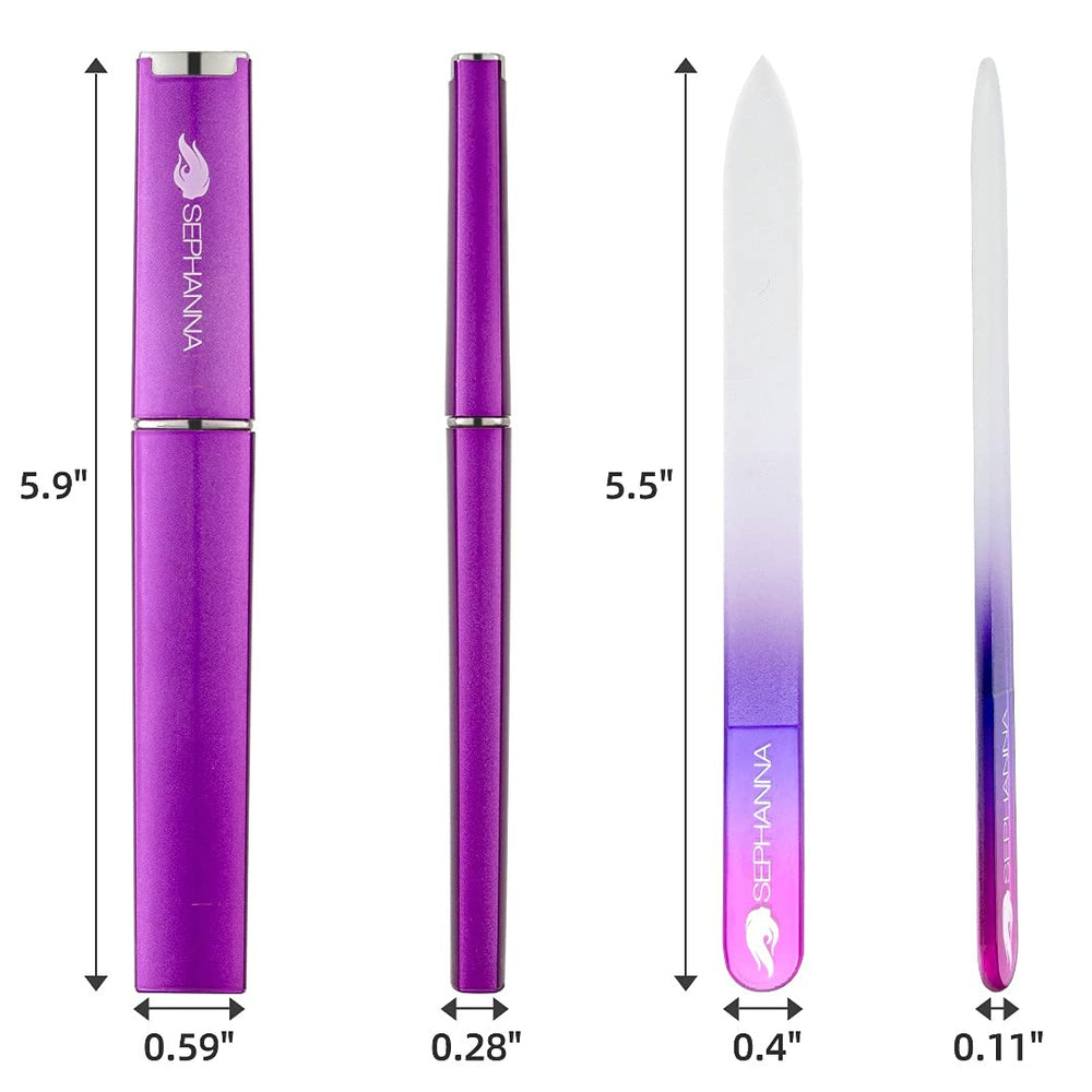 SEPHANNA Premium Glass Nail File with blue case for quick touch-ups anywhere.