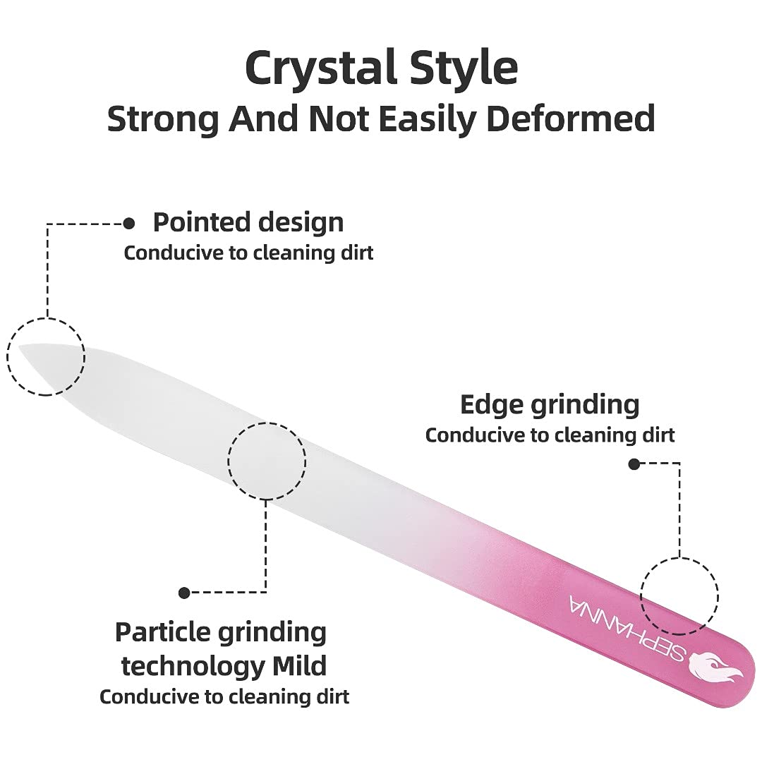 SEPHANNA Crystal Glass Nail File in pink case for smooth edges on nails.
