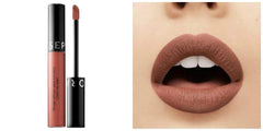 SEPHORA Cream Lip Stain 76 Blaze Of Glory on lips demonstrates a velvety matte finish.