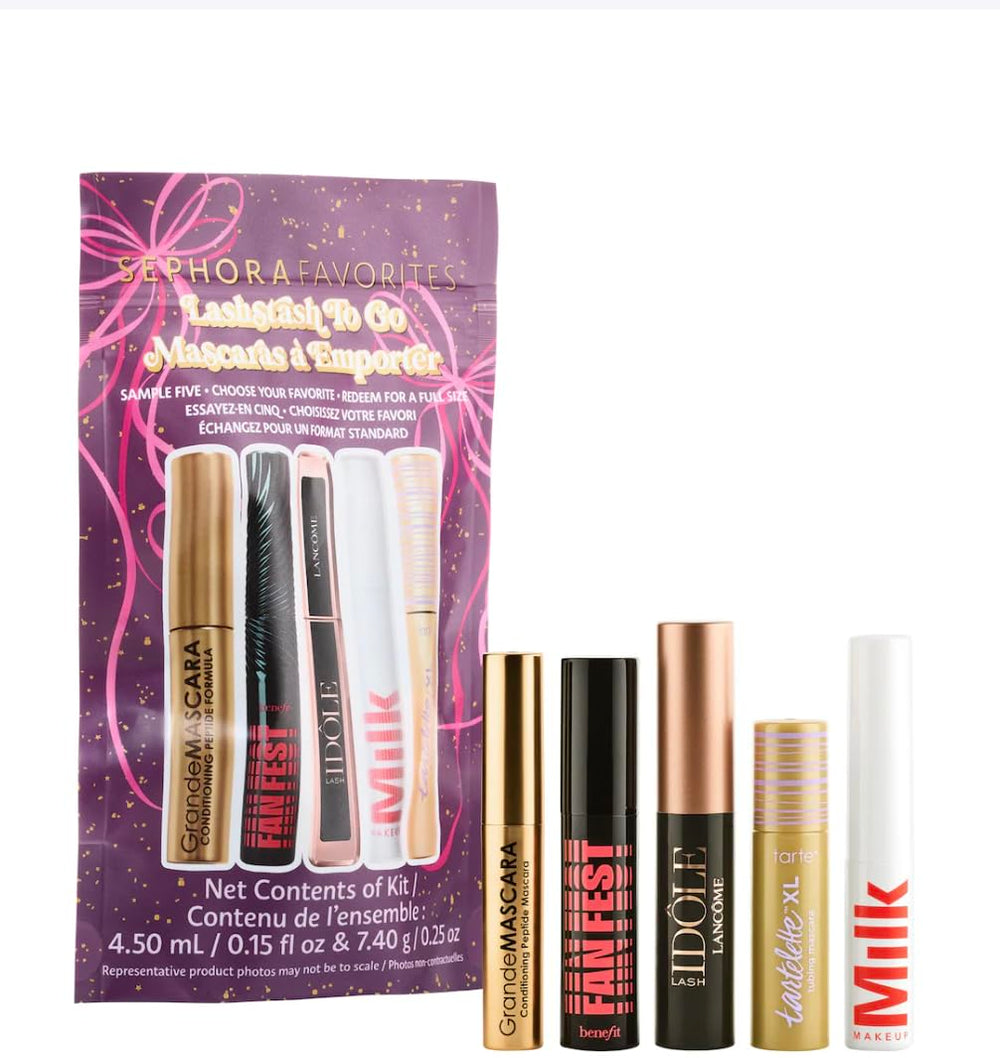 Sephora Lashstash to Go mini mascara set with five deluxe mascaras for quick on-the-go lashes