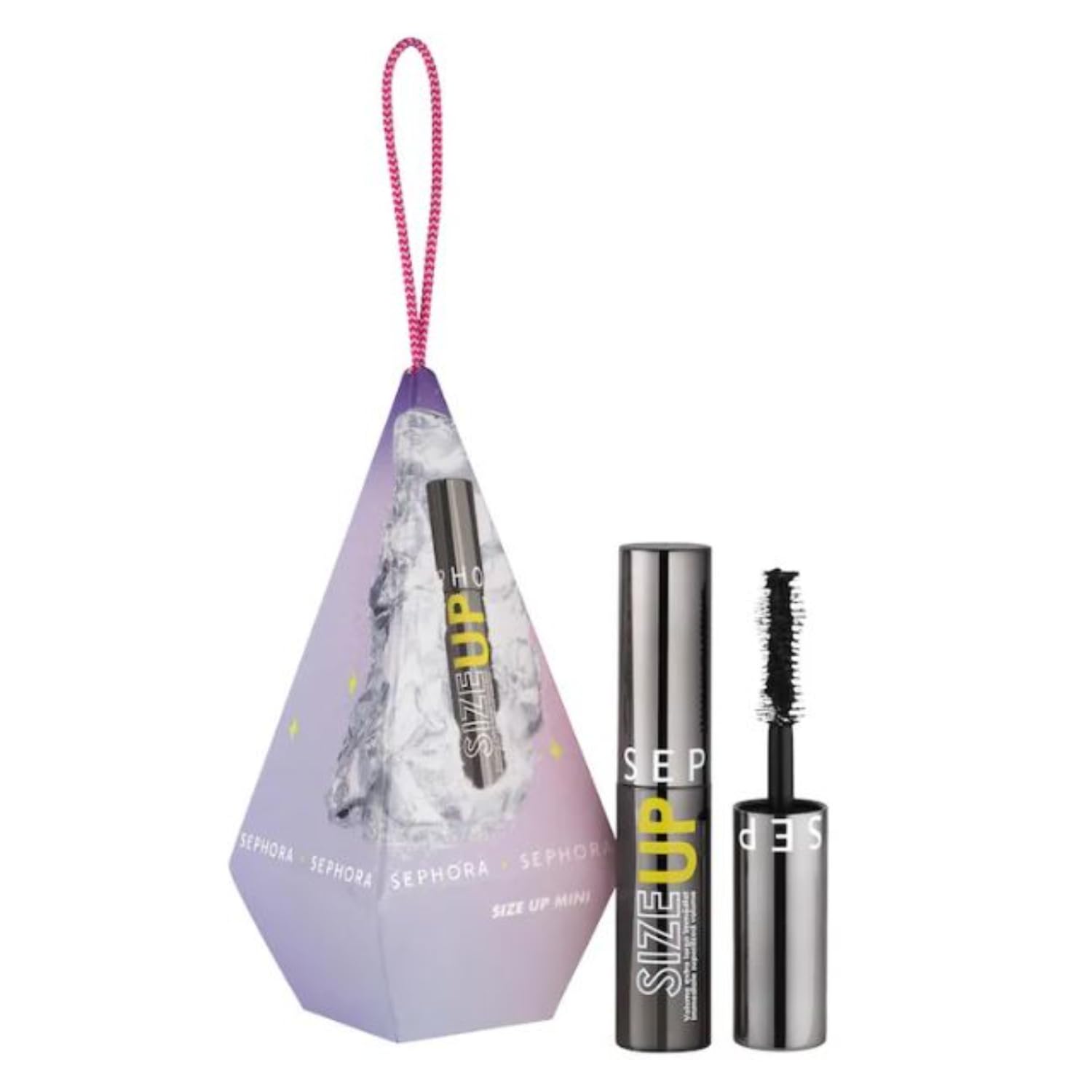 Sephora Favorites mini Size Up Mascara wand close-up showing volumizing brush