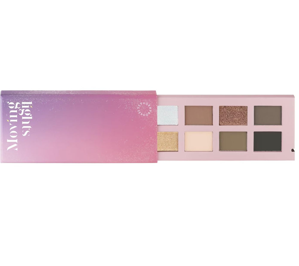SEPHORA Moving Lights 8-Pan palette swatches highlight matte, iridescent, metallic finishes for easy mixing