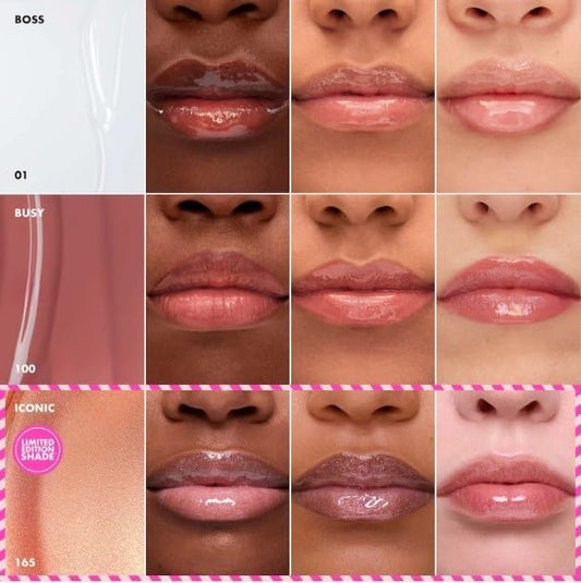 SEPHORA Glossed Lip Gloss Trio in 100 Busy offers light pink gloss with soft brightness.