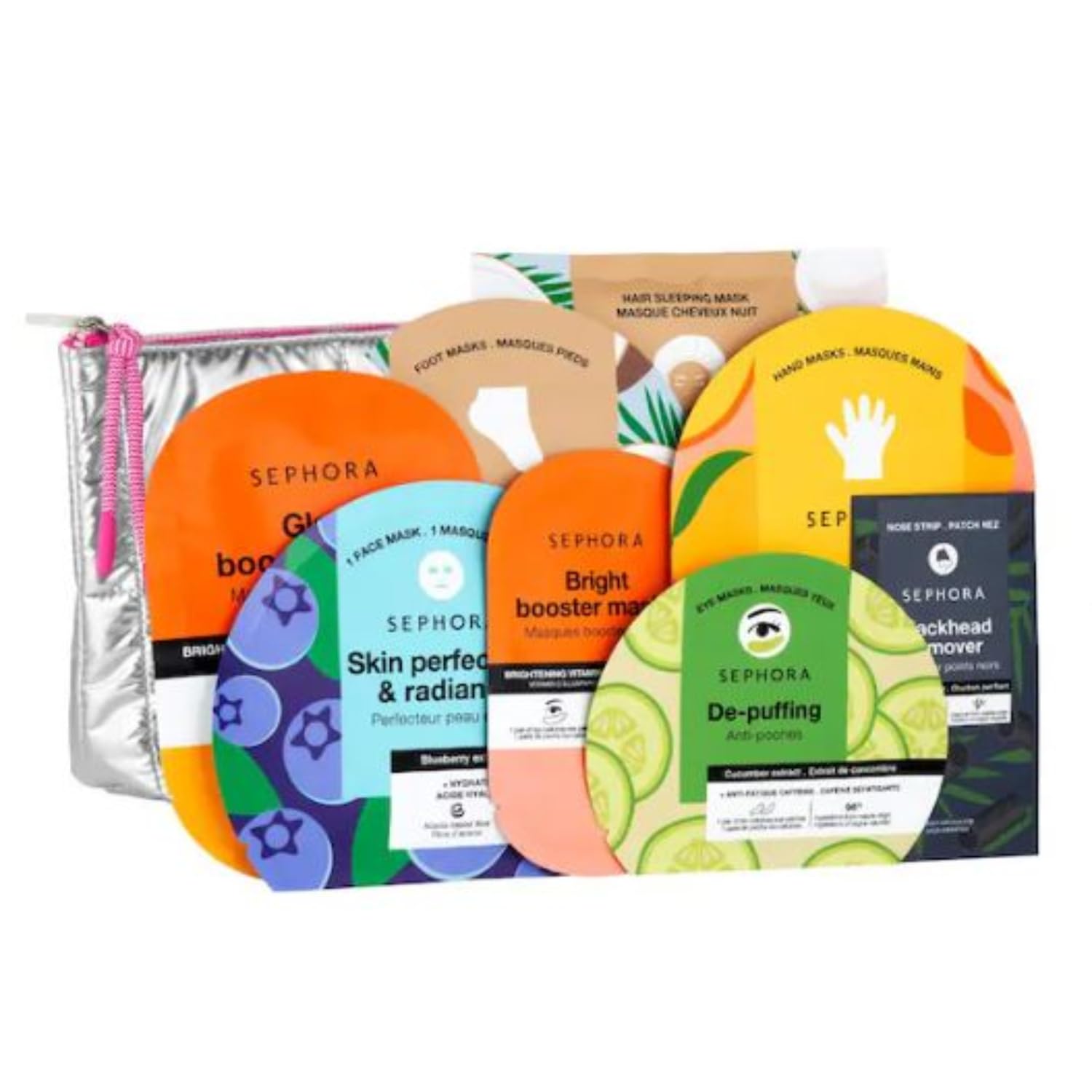 SEPHORA Moving Lights Collection in a reusable silver pouch, ideal for gifting and self-care moments.