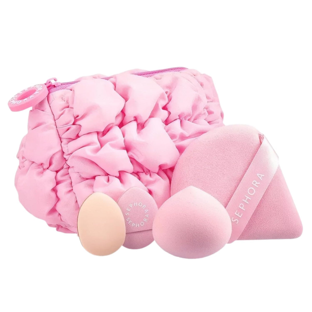 SEPHORA Pillow Dream makeup sponge set shown with soft pouch for precise, seamless makeup application.