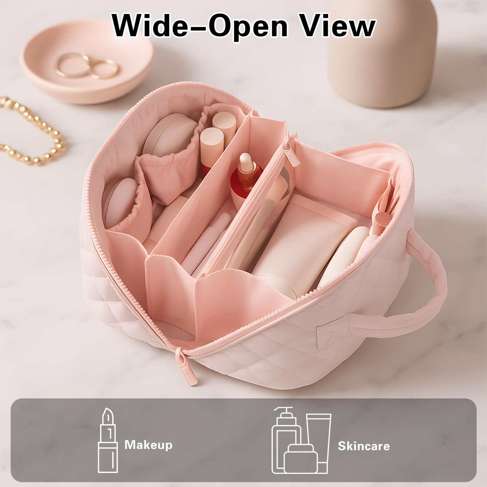 SEPSUMMER pink waterproof cosmetic organizer protects cosmetics on trips.