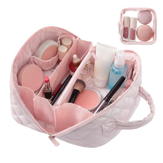 SEPSUMMER makeup bag 180° flat pink design for organized access.