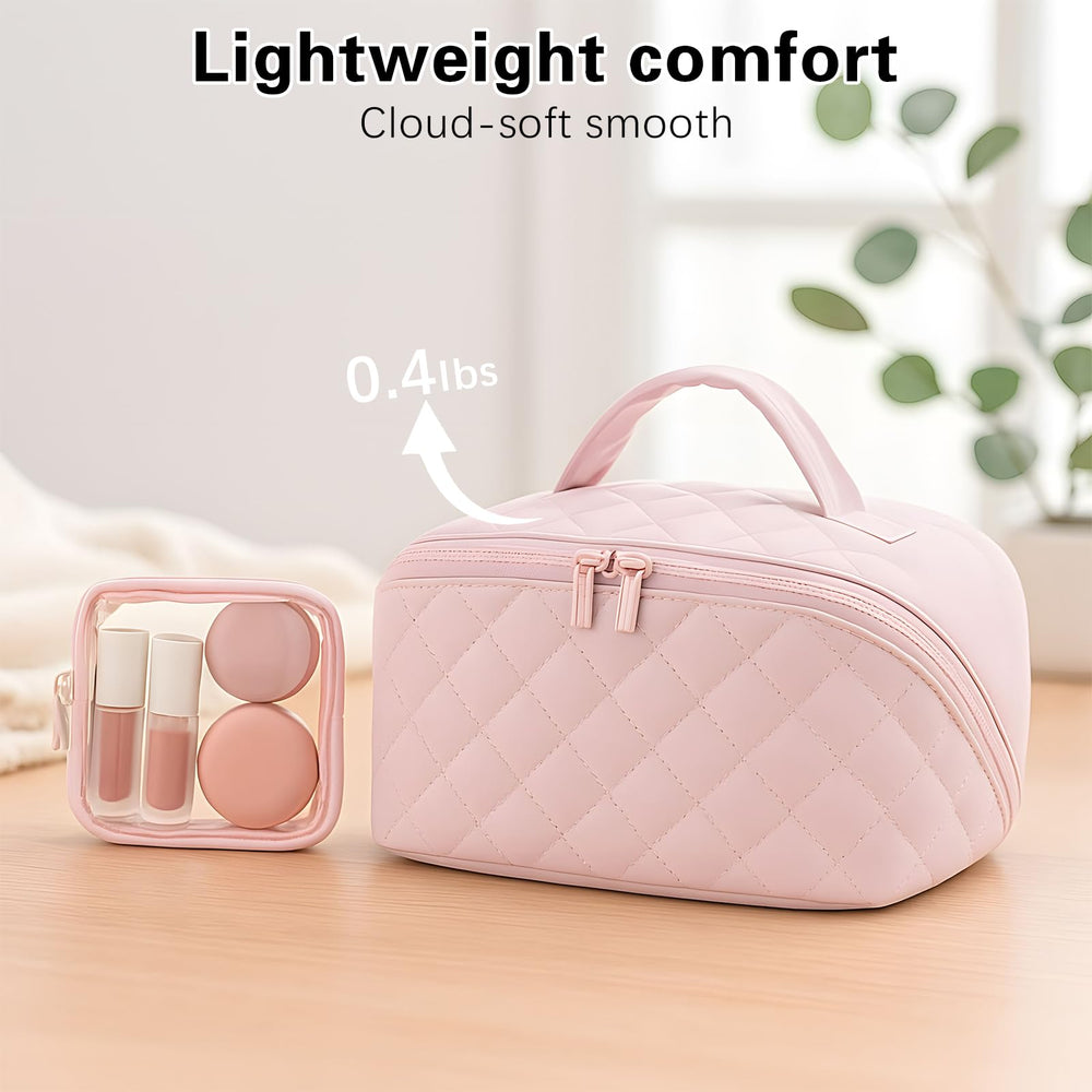 SEPSUMMER pink makeup bag with machine washable lining stays clean.