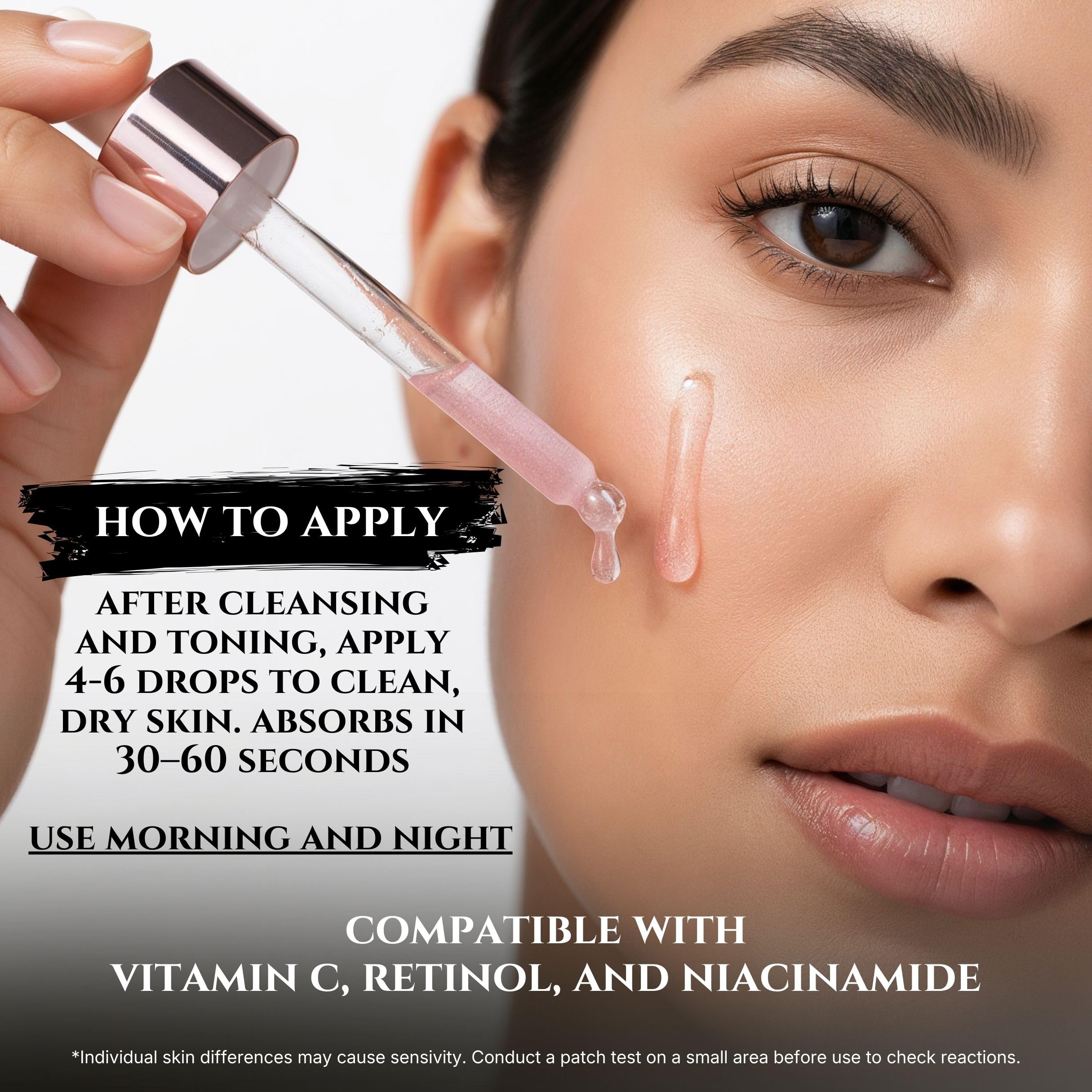 Vial and droplet of Seraphime PDRN Pink Serum show a ready-to-use texture.