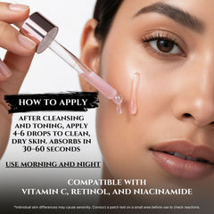 Vial and droplet of Seraphime PDRN Pink Serum show a ready-to-use texture.