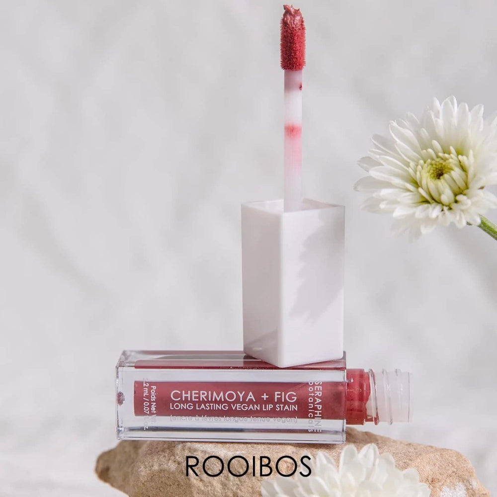 Seraphine Botanicals long-lasting lip stain offers rich color in a featherweight formula.