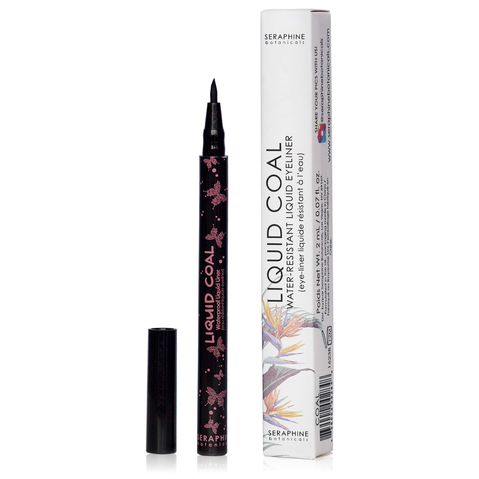 Seraphine Botanicals waterproof liquid eye liner bottle for long-lasting definition.