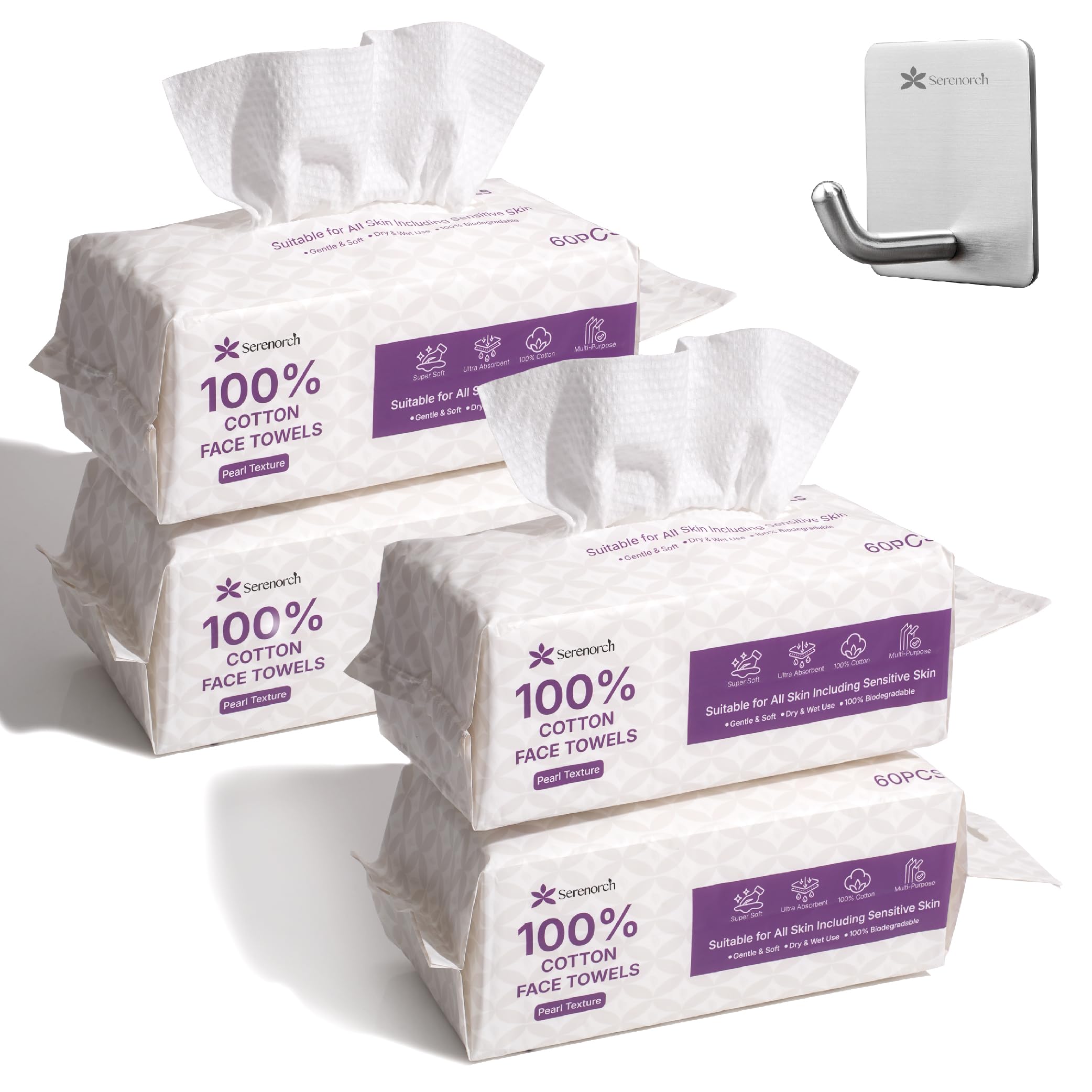Serenorch 100% cotton face towels offer gentle cleansing for sensitive skin.