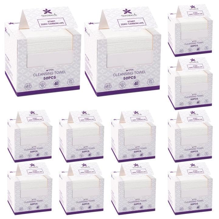 Serenorch disposable face towels in 10x12 inch size for full-face cleansing and makeup removal