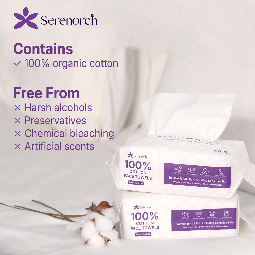 Serenorch double-textured sheets let you switch from makeup removal to gentle drying.