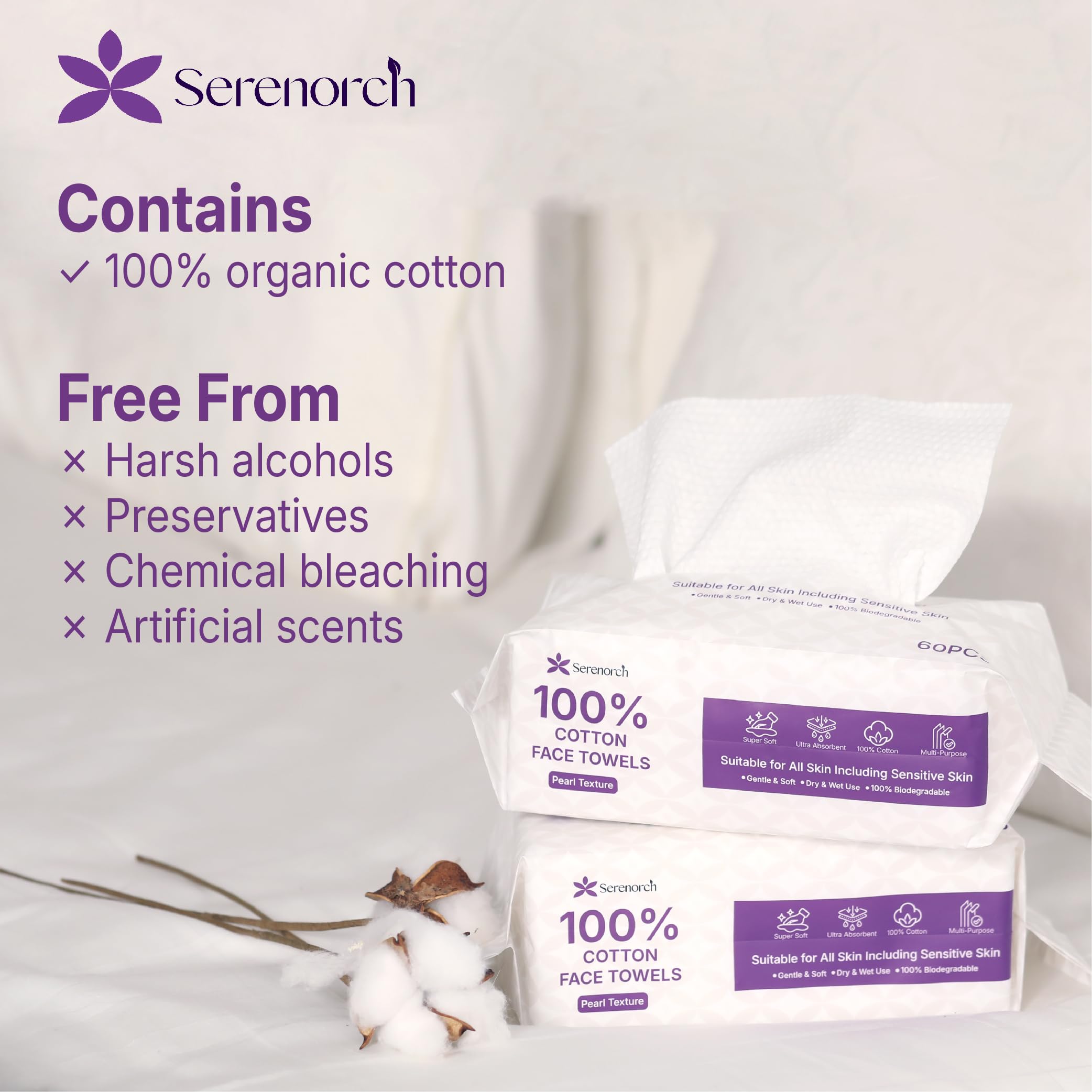 Serenorch flat side for gentle drying and baby care.