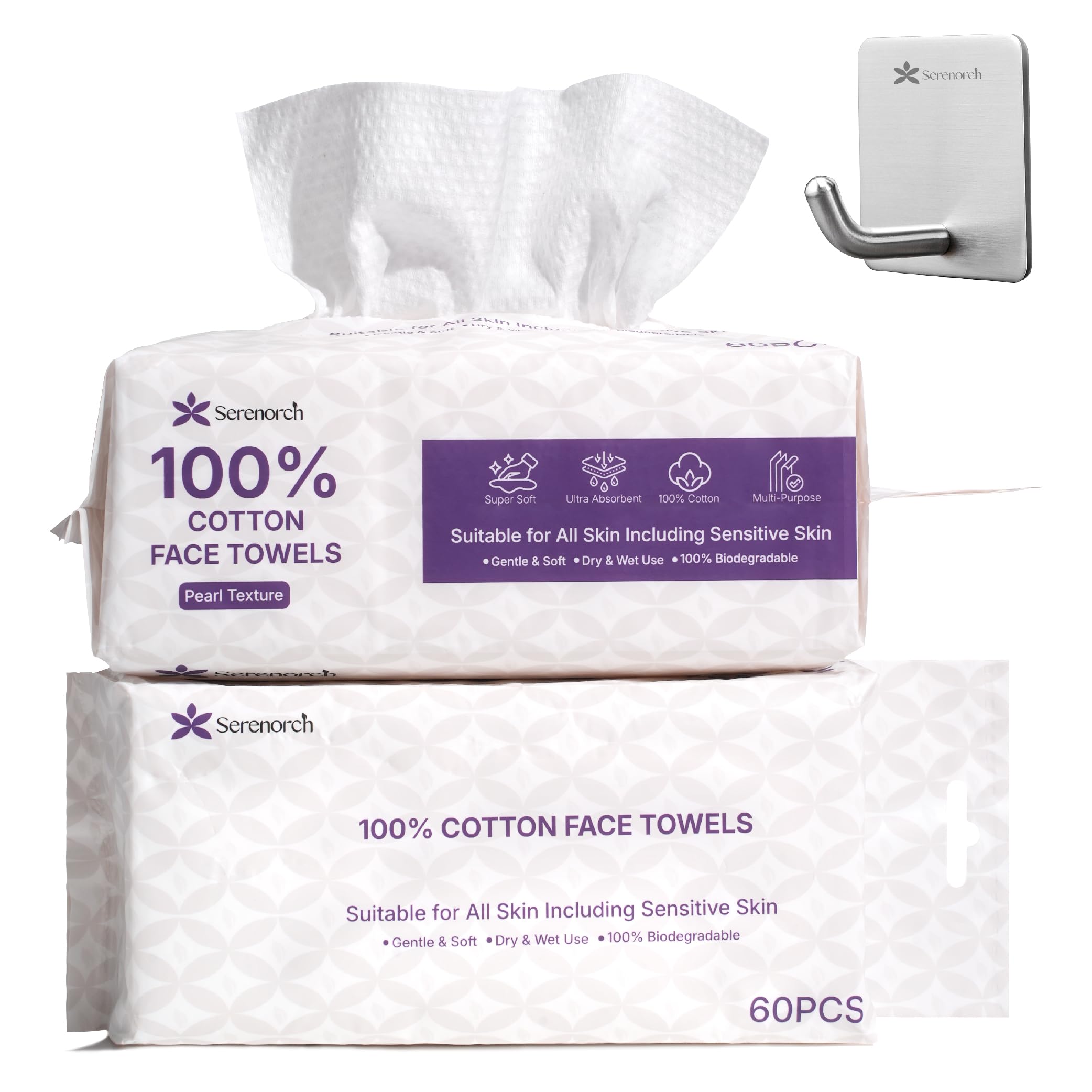 Serenorch face towels with hanging design for easy access and tidy storage.
