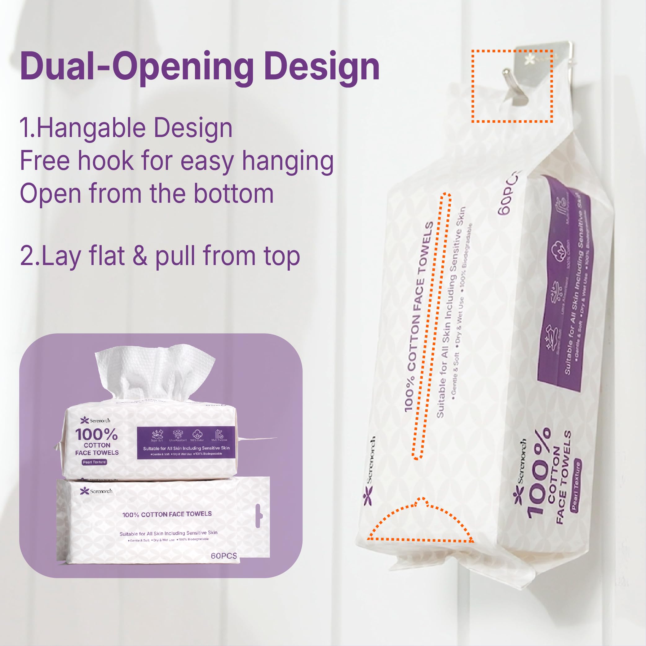 Serenorch towels suited for facial cleansing, diaper changes, and glass cleaning.