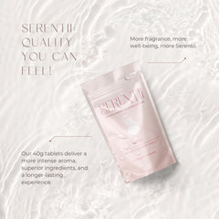 Serentii shower steamer rose in bathroom scene releasing aroma.