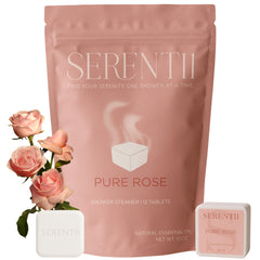 Serentii shower steamer rose front view in gift-ready packaging.