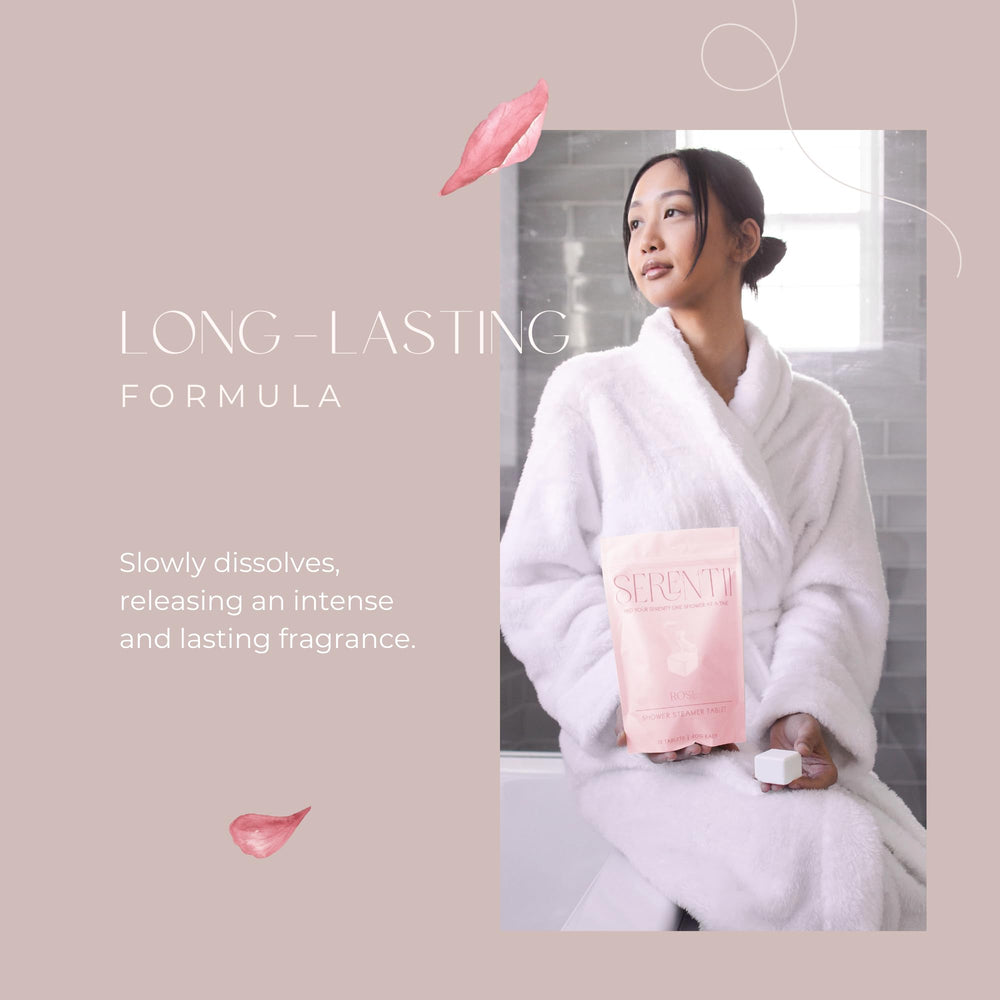 Serentii rose shower steamers travel pack for on-the-go use.